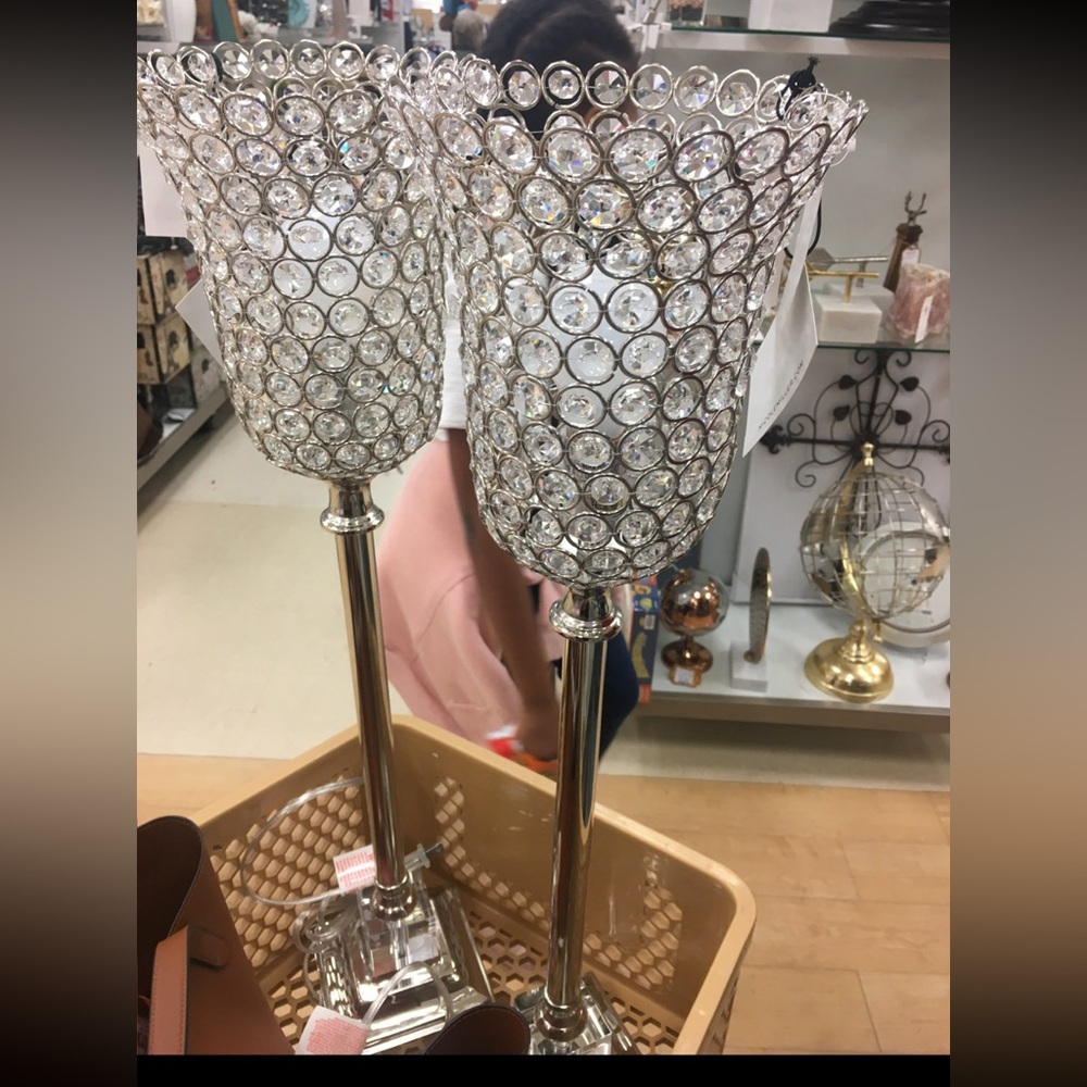 Elegant Silver Crystal Candle Holders